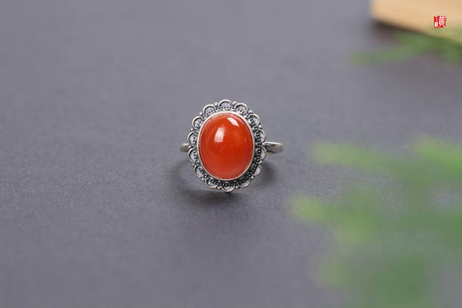 南红保山冰红戒指【佳宁】，925银镶 商品图0