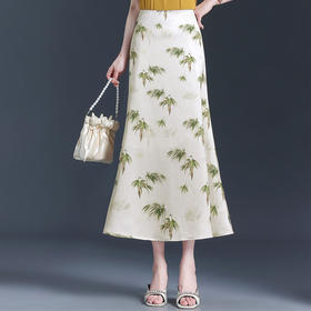 印花长款鱼尾裙，后腰松紧通勤半身裙MYX-JY-6787-L