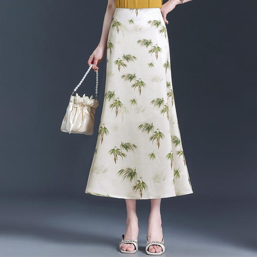 印花长款鱼尾裙，后腰松紧通勤半身裙MYX-JY-6787-L 商品图0