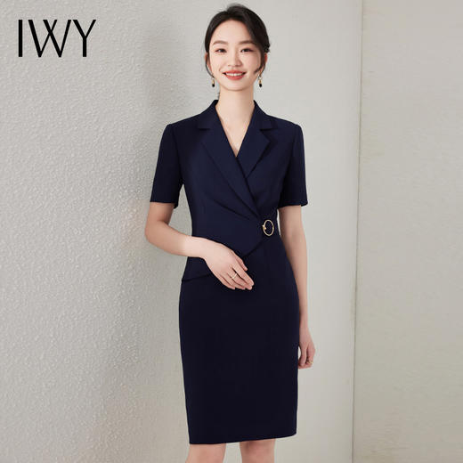 IWY/藏青色西装连衣裙短袖售楼部高级感设计师修身气质职业装裙子24Q520 商品图0