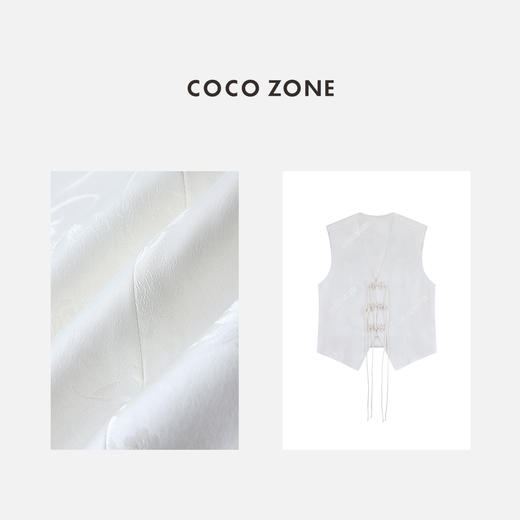 COCO ZONE2024春夏装无袖新中式国风盘扣V领提花马夹CC1A0446 商品图2