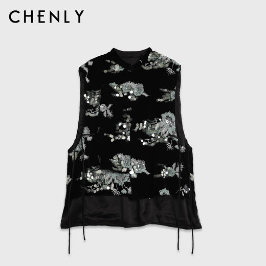 尘衣｜自主开发重磅定制真丝丝绒珠片马甲 商品图0