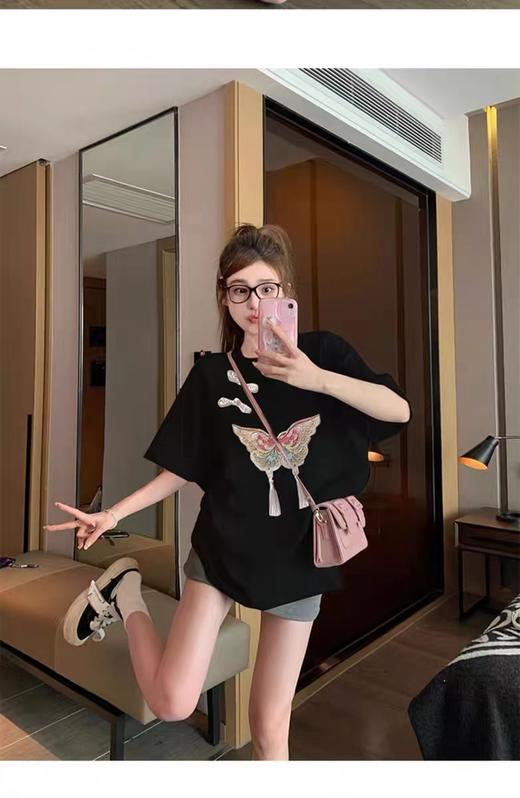 【限时价】喜出100%棉-04国风盘扣+蝴蝶 印花情侣T恤 商品图1