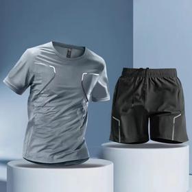 TZF-冰丝运动套装男跑步速干衣短袖夏季薄款健身服休闲篮球训练服装备