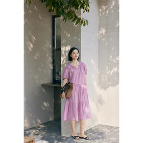 （现货）HeyDress法式衬衫连衣裙女夏季圆领宽松收腰设计温柔度假A字裙子