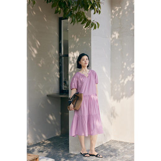 （现货）HeyDress法式衬衫连衣裙女夏季圆领宽松收腰设计温柔度假A字裙子 商品图0