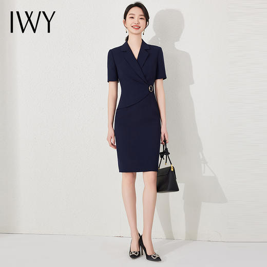 IWY/藏青色西装连衣裙短袖售楼部高级感设计师修身气质职业装裙子24Q520 商品图3