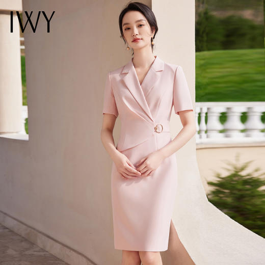 IWY/粉色西装连衣裙短袖美容院高级感设计师修身气质职业装ol裙子24Q520 商品图3