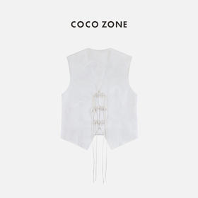 COCO ZONE2024春夏装无袖新中式国风盘扣V领提花马夹CC1A0446