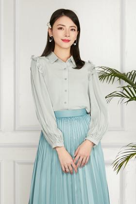 Le Malene 泡泡袖压褶衬衣 11224