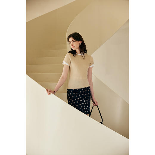 HeyDress针织正肩t恤女夏季绵羊毛圆领修身百搭半袖高级短袖上衣 商品图2