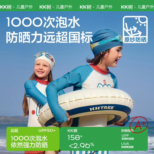 KK树2024新款儿童泳衣裤男童女孩分体宝宝游泳装连体原纱防晒抗菌南瓜游记小护盾泳衣 商品图1