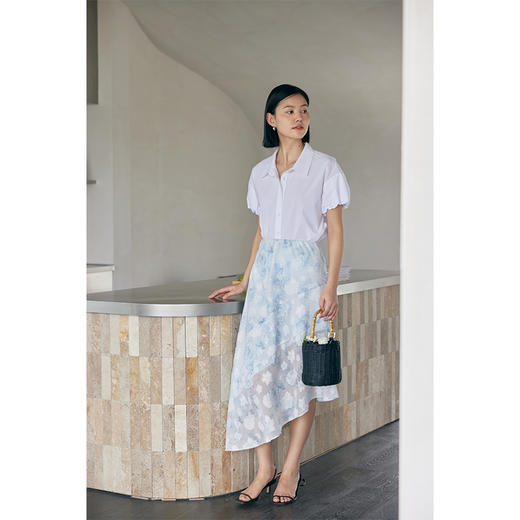 HeyDress蓝色晕染印花半身裙女高腰剪花不规则半透设计感半裙子 商品图3