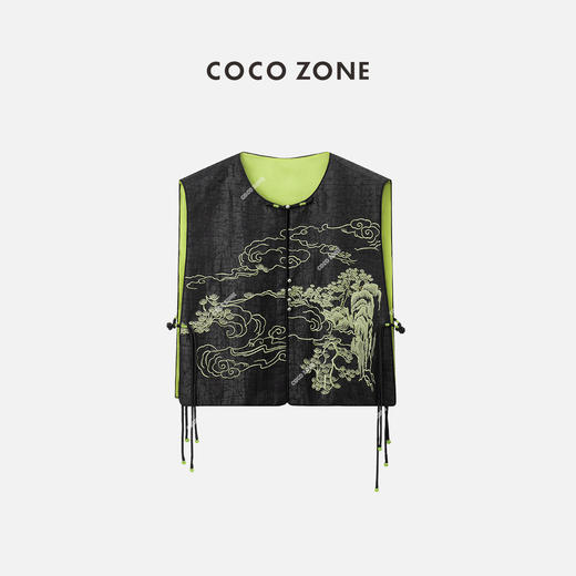 COCO ZONE2024新中式刺绣圆领马甲古风龟裂纹背心上衣CC1A0473 商品图0