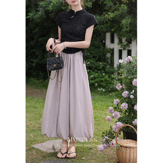 【6折秒杀】鹿向南「又见乌托邦」法式花苞裙女新款夏高腰宽松长款半身裙L35929 商品图2