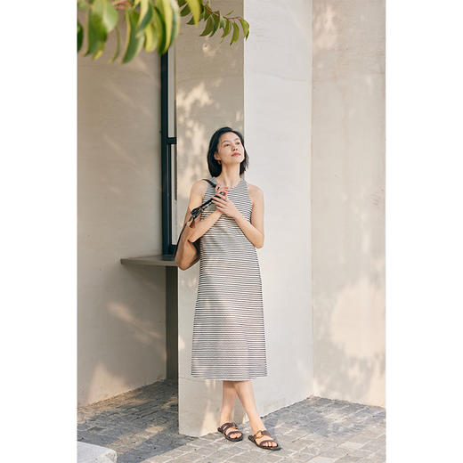 HeyDress条纹连衣裙女夏季法式撞色编织挖肩设计小众气质背心裙子 商品图0