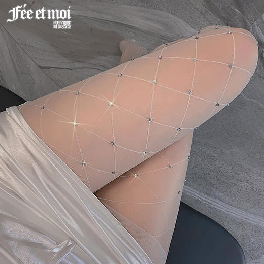 霏慕网红菱格开裆/闭档闪钻连裤袜7229 情趣内衣白丝性感潮流ins风纯欲丝袜透视诱惑情趣丝袜 商品图1