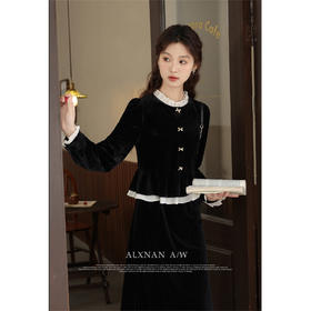 鹿向南《怦然心动》黑色丝绒连衣裙春秋款女假两件富家千金感裙子