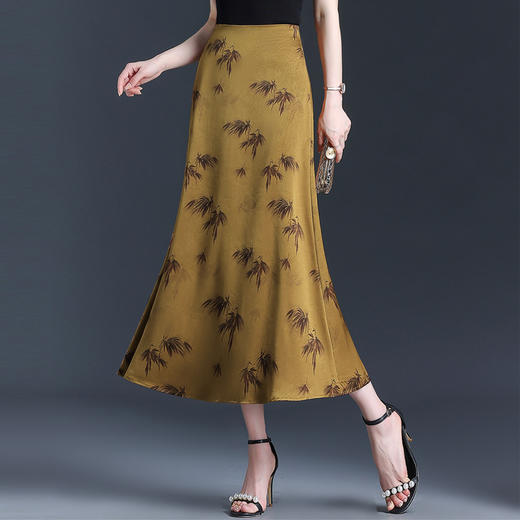 印花长款鱼尾裙，后腰松紧通勤半身裙MYX-JY-6787-L 商品图1