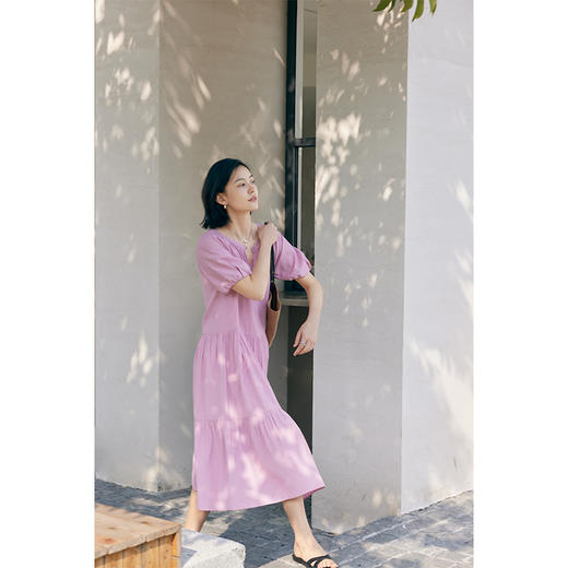 （现货）HeyDress法式衬衫连衣裙女夏季圆领宽松收腰设计温柔度假A字裙子 商品图3