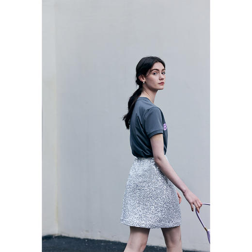 HeyDress亮片半身裙女夏季高腰显瘦包臀裙银色a字裙高级感短半裙 商品图3