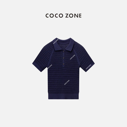 COCO ZONE2024”艾蓝“时尚设计感POLO领针织衫短袖修身上衣CC1B0777 商品图0