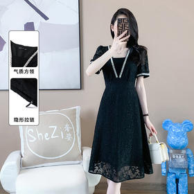 奢姿2025年夏装新款大码女装气质蕾丝连衣裙胖妹妹方领时尚裙子9932852722【1】