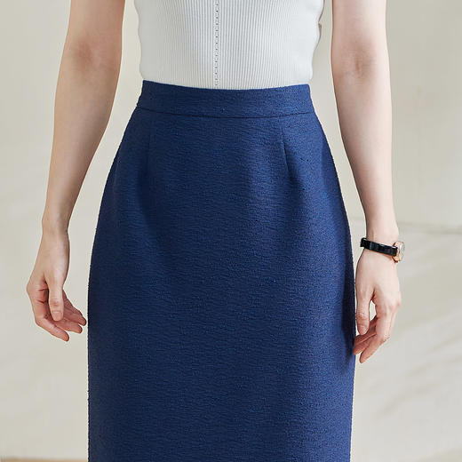 米思阳2026春季新款通勤简约收腰半身裙小香花纱肌理包臀裙女0601 商品图4