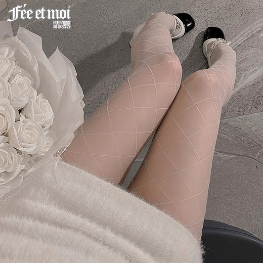 霏慕网红菱格开裆/闭档闪钻连裤袜7229 情趣内衣白丝性感潮流ins风纯欲丝袜透视诱惑情趣丝袜 商品图7