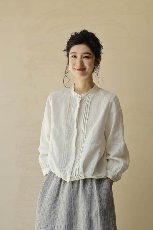 绽放504+217朵【黑白灰系列·知识分子】法国亚麻显瘦设计感长袖衬衫 商品图5