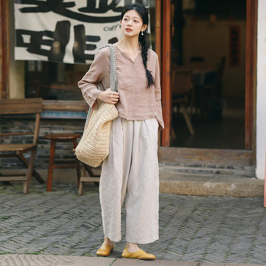 绽放223+216朵/文艺减龄休闲百搭萝卜裤亚麻裤子女棉麻宽松阔腿九分裤 商品图3