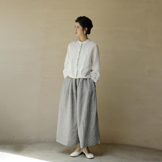 绽放504+217朵【黑白灰系列·知识分子】法国亚麻显瘦设计感长袖衬衫 商品图3