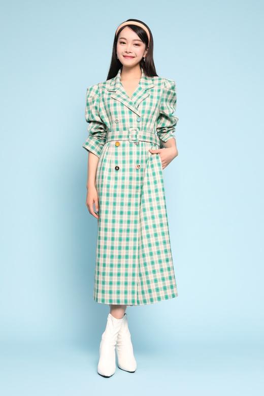 Le Malene 彩色纽扣装饰格纹长风衣 11155 商品图1