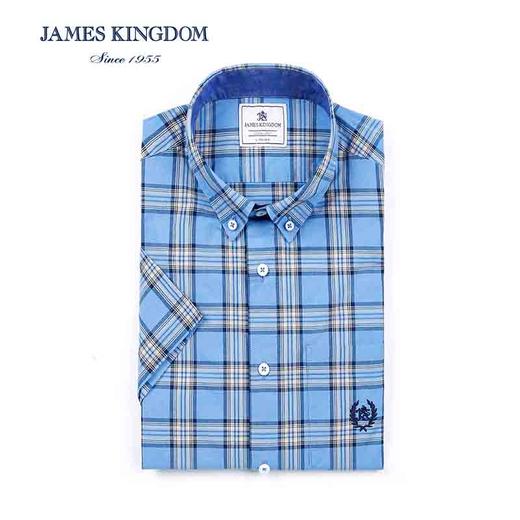 【1件99/2件180/3件258 】占姆士短袖100%纯棉格纹夏季格子衬衫男装休闲全棉半袖   有口袋 商品图1