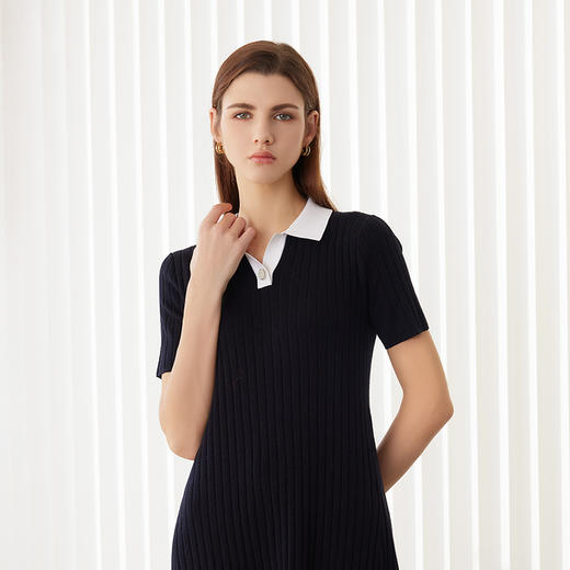 【棉质抽条修身连衣裙】24年春夏新品女士中长款条纹休闲连衣裙 商品图1