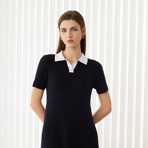 【棉质抽条修身连衣裙】24年春夏新品女士中长款条纹休闲连衣裙 商品图2