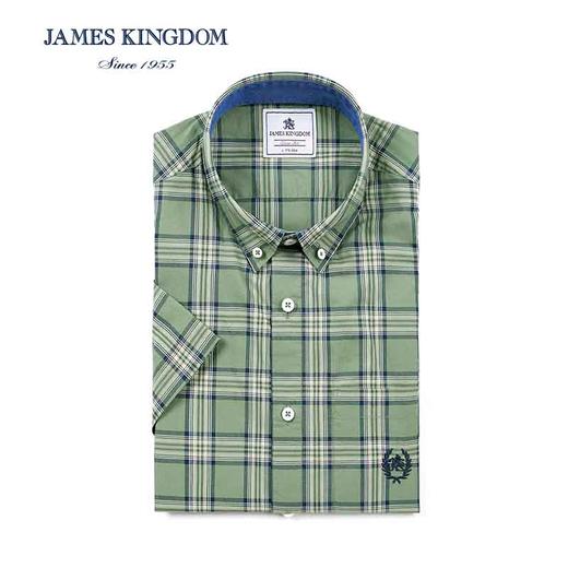 【1件99/2件180/3件258 】占姆士短袖100%纯棉格纹夏季格子衬衫男装休闲全棉半袖   有口袋 商品图2