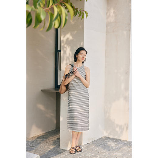 HeyDress条纹连衣裙女夏季法式撞色编织挖肩设计小众气质背心裙子 商品图3