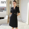 IWY/黑色西装连衣裙短袖夏款设计感高级通勤商务不对称下摆工作服Q1130-B 商品缩略图0