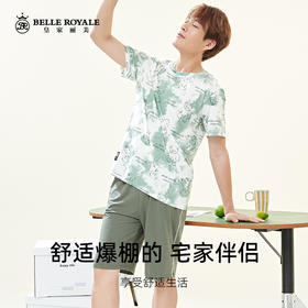 夏季薄款时尚印花睡衣情侣款短袖短裤棉可外穿家居服套装JJT9933