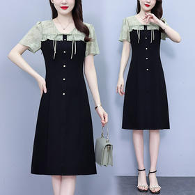 HT-1039小个子连衣裙夏季新款拼接时尚气质显瘦盘扣修身裙子