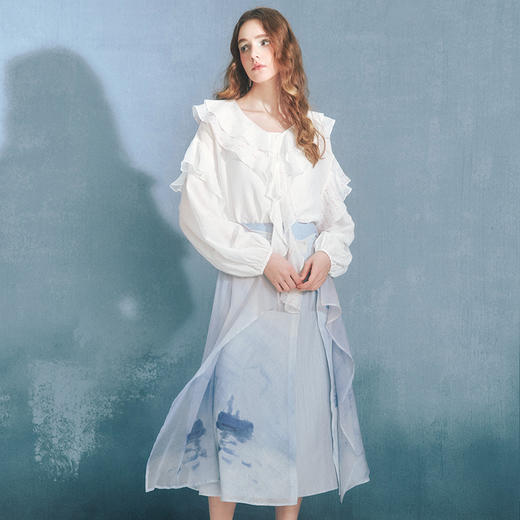 两三事湿露像素2024夏季新款复古油画印花布拼接A字半身裙长裙 商品图1