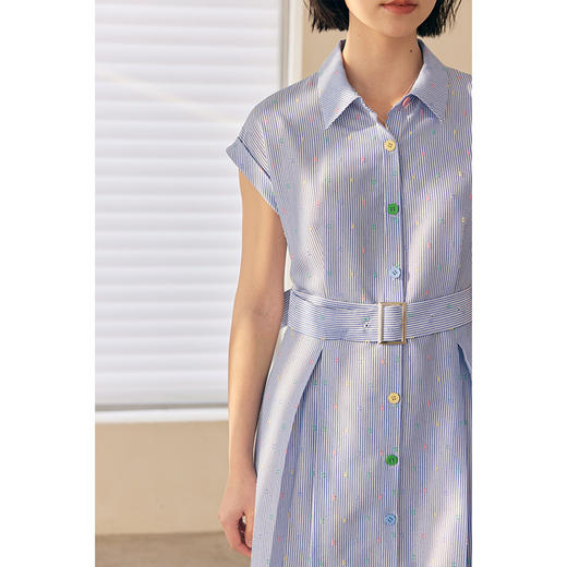 HeyDress彩虹扣条纹衬衫裙女夏季翻领收腰设计温柔气质波点连衣裙 商品图2