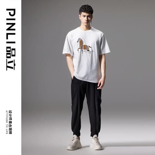 PINLI品立2024夏季新款男装软金属压烫圆领短袖T恤潮BG242111013 商品图1