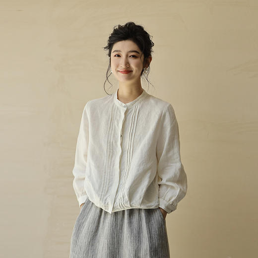 绽放504+217朵【黑白灰系列·知识分子】法国亚麻显瘦设计感长袖衬衫 商品图1