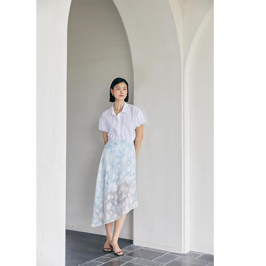 HeyDress蓝色晕染印花半身裙女高腰剪花不规则半透设计感半裙子 商品图1