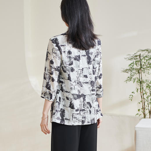 米思阳2025夏季新款水墨国风天丝西装设计感原创印花宽松上衣1005 商品图3