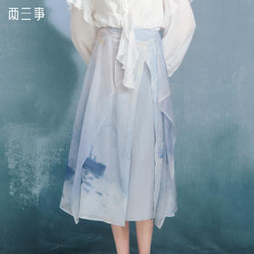 两三事湿露像素2024夏季新款复古油画印花布拼接A字半身裙长裙