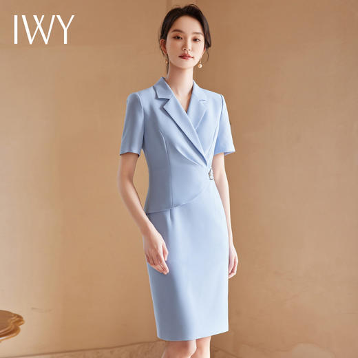 IWY/天蓝色西装连衣裙短袖美容院高级感主持人服装气质职业装ol裙24Q520 商品图0