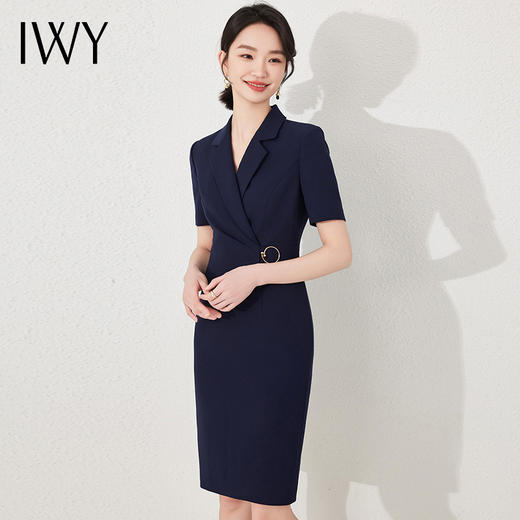 IWY/藏青色西装连衣裙短袖售楼部高级感设计师修身气质职业装裙子24Q520 商品图2